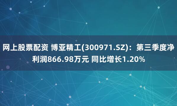 网上股票配资 博亚精工(300971.SZ)：第三季度净利润866.98万元 同比增长1.20%